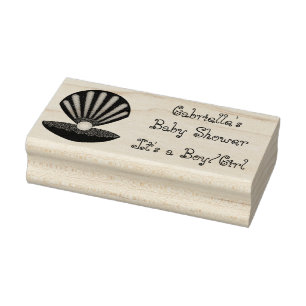 Oyster shell and Pearl Gender Neutral Baby Shower Rubber Stamp