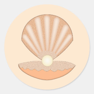 Oyster shell and Pearl Gender Neutral Classic Round Sticker
