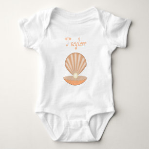 Oyster shell and Pearl Gender Neutral Custom Name Baby Bodysuit
