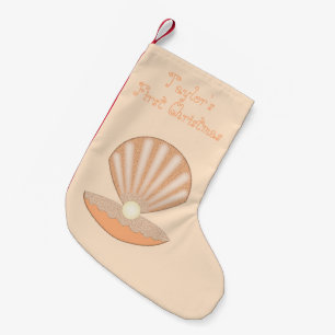 Oyster shell and Pearl Gender Neutral Custom Small Christmas Stocking