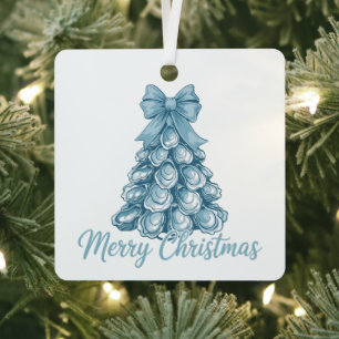 Oyster Tree Bow Preppy Merry Christmas Coquette Metal Ornament