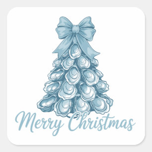 Oyster Tree Bow Preppy Merry Christmas Coquette Square Sticker
