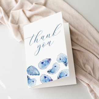 Oyster Watercolor Blue Simple Elegant Folded Thank You Card