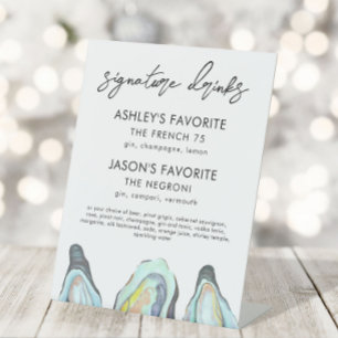 Oyster Wedding Signature Drinks Sign, Cocktail Pedestal Sign