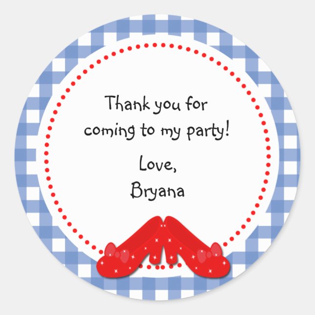Oz Gingham Birthday Party Favour Sticker Labels (Front)