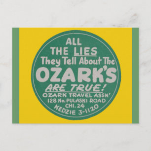 Ozark Mountains Vintage Travel Label Design Postcard