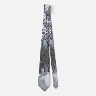 Ozark Snow Covered Road Painterly Neck Tie