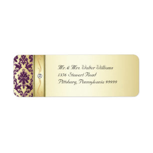 P1 Elegant Gold Purple Damask Diamond Label