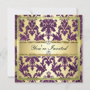 P1 Elegant Gold Purple Damask Invitation Modèle