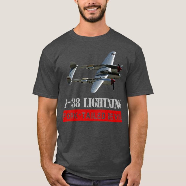 P38 Lightning War bird The fork tailed Devil T-Shirt (Front)