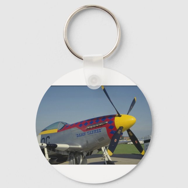 P51 Mustang, nose cone/propeller showing nose art Keychain (Front)