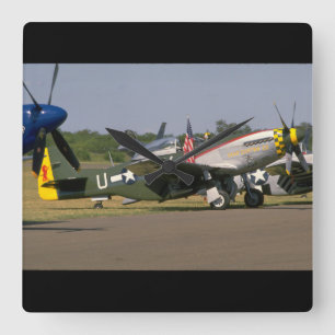 P51 Mustang, Side View.(runway)_WWII Planes Square Wall Clock