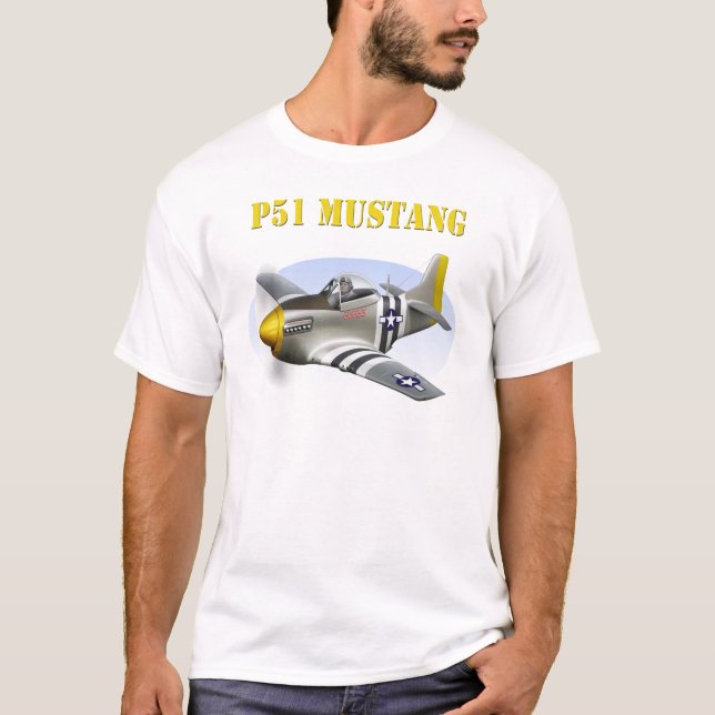 P51 Mustang Silver-Yellow Plane T-Shirt (Front)