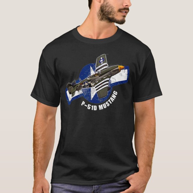 P51 Mustang WW2 Warplane Plane Warbird T-Shirt (Front)