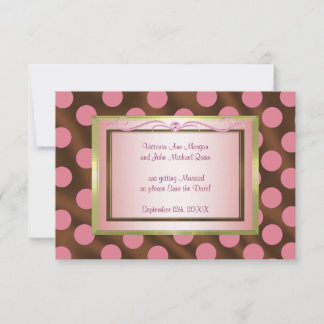 P6 Pink Brown Silk Polka Dot Save the Date card