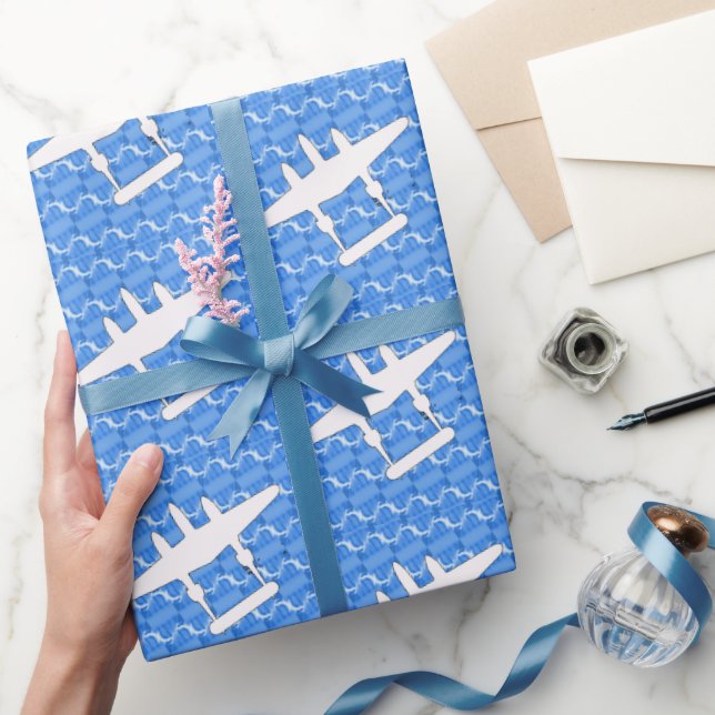 P-38 Lightning White on Blue Wrapping Paper (Gifting)