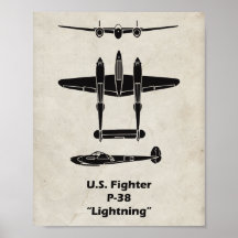 P-38 Lightning WWII Airplane Poster