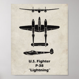 P-38 Poster de l'avion 2ÈME GUERRE MONDIALE Lightn