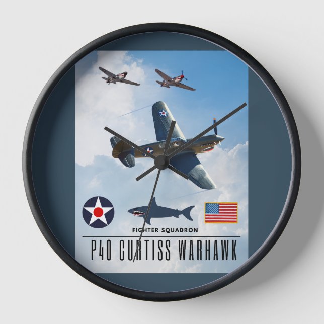 P-40 CURTISS WARHAWK FIGHTER SQUADRON CLOCK (Front)