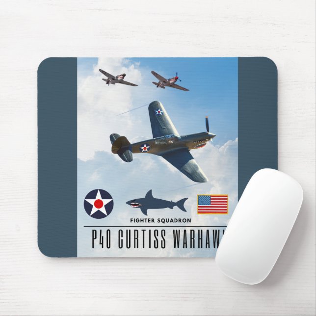 P-40 CURTISS WARHAWK FIGHTER SQUADRON MOUSE PAD (With Mouse)