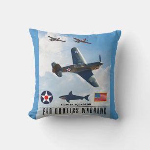 P-40 CURTISS WARHAWK FIGHTER SQUADRON THROW PILLOW