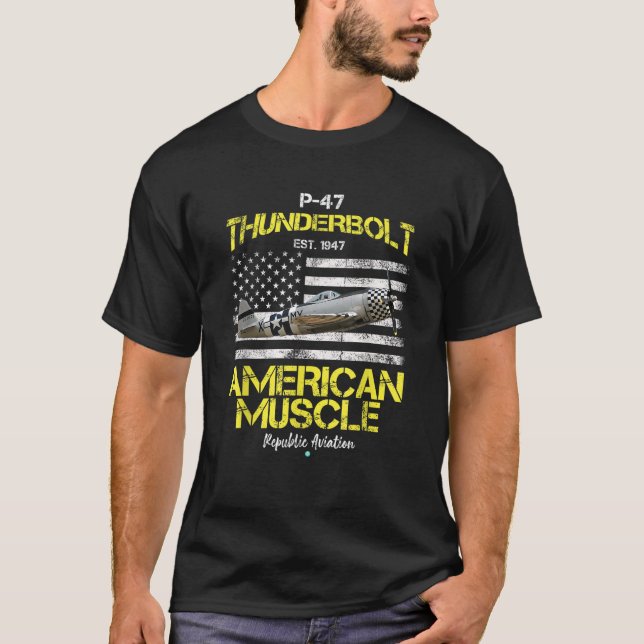 P 47 Thunderbolt WWII Airplane American Muscle Gif T-Shirt (Front)