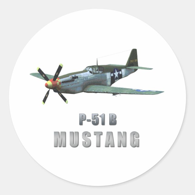 P-51 B Mustang Classic Round Sticker (Front)
