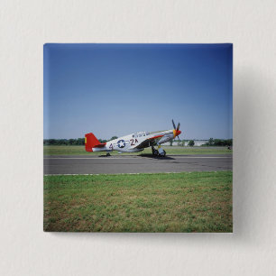 P-51 C Tuskegee Red Tail airplane at the CAF Air 2 Inch Square Button