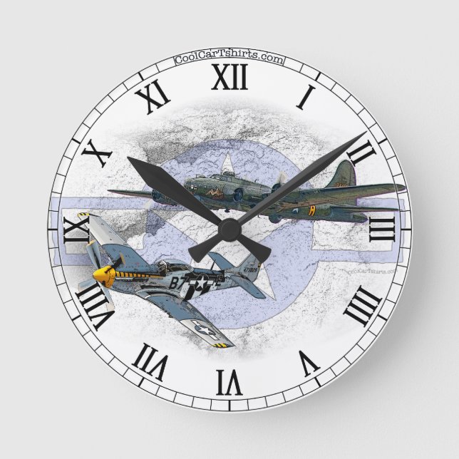 P-51 Mustang flying escort Round Clock (Front)