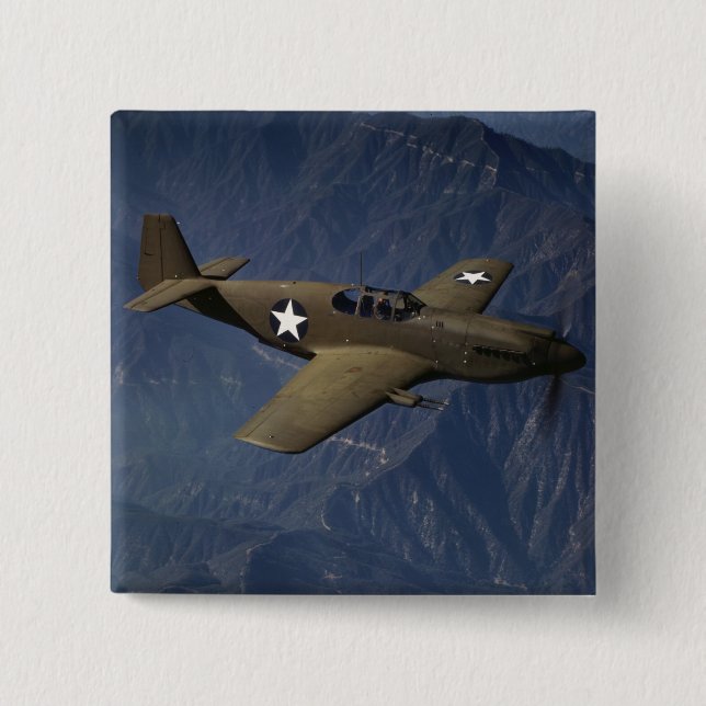 P-51 Mustang in Flight, 1942 2 Inch Square Button (Front)