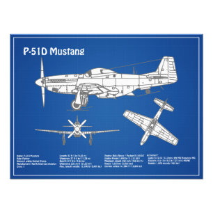 P-51D Mustang - Airplane Blueprint ABD Photo Print