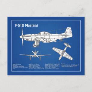 P-51D Mustang - Airplane Blueprint ABD Postcard