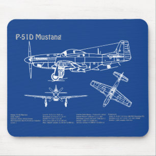 P-51D Mustang - Airplane Blueprint AD Mouse Pad
