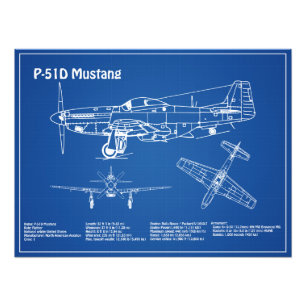 P-51D Mustang - Airplane Blueprint AD Photo Print