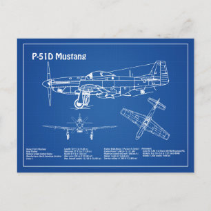 P-51D Mustang - Airplane Blueprint AD Postcard