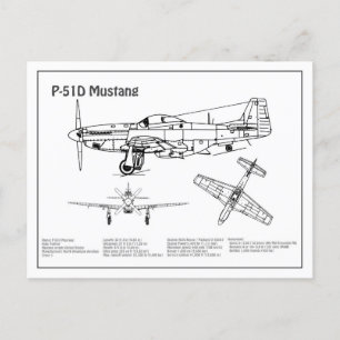P-51D Mustang - Airplane Blueprint BD Postcard