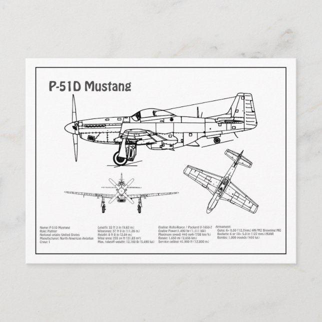 P-51D Mustang - Airplane Blueprint BD Postcard (Front)