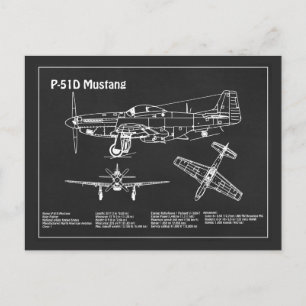 P-51D Mustang - Airplane Blueprint PD Postcard