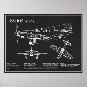P-51D Mustang - Airplane Blueprint PD Poster