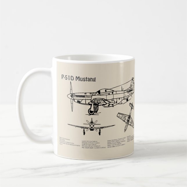 P-51D Mustang - Airplane Blueprint SD Coffee Mug (Left)