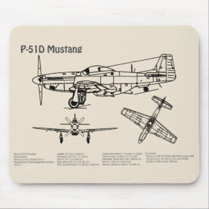 P-51D Mustang - Airplane Blueprint SD Mouse Pad