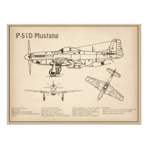 P-51D Mustang - Airplane Blueprint SD Photo Print