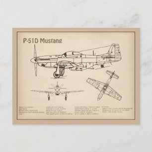 P-51D Mustang - Airplane Blueprint SD Postcard