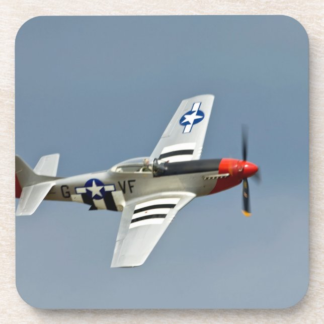 P-51D Mustang Fighter with D-Day markings flying Coaster (Front)