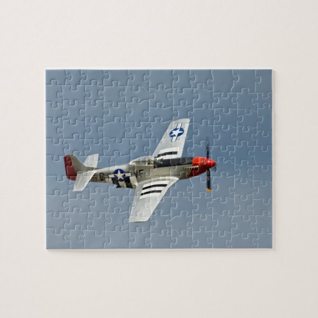 P-51D Mustang Fighter with D-Day markings flying Jigsaw Puzzle (Horizontal)