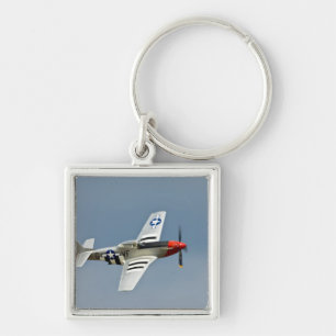 P-51D Mustang Fighter with D-Day markings flying Keychain