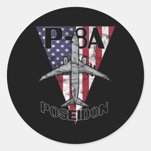 P-8 Poseidon Military Airplane Patriotic Classic Round Sticker (Front)
