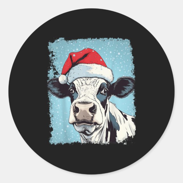 P Art Colourful Cow Christmas  Classic Round Sticker (Front)