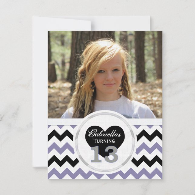 P & B Chevron Pattern 13th Birthday Invitation (Front)