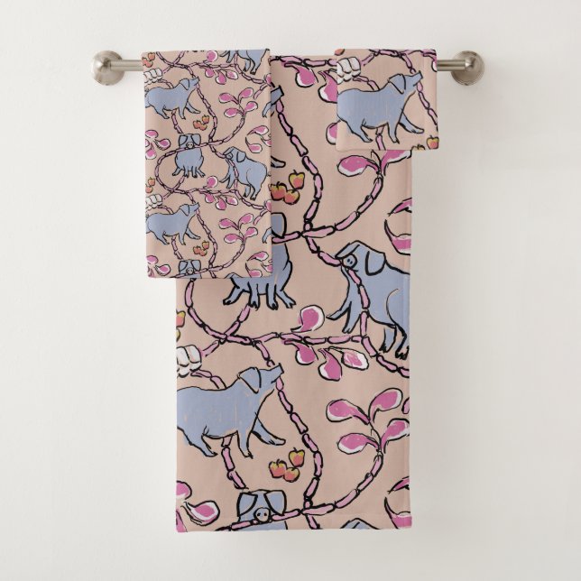P B Hilarious pattern Chinese Vietnamese Pig Year Bath Towel Set (Insitu)